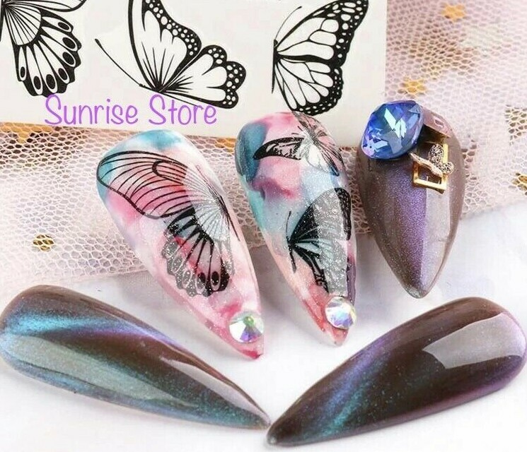 Bundle Sale Nail Art Water Transfer Stickers Black Butterfly Decals Manicure
