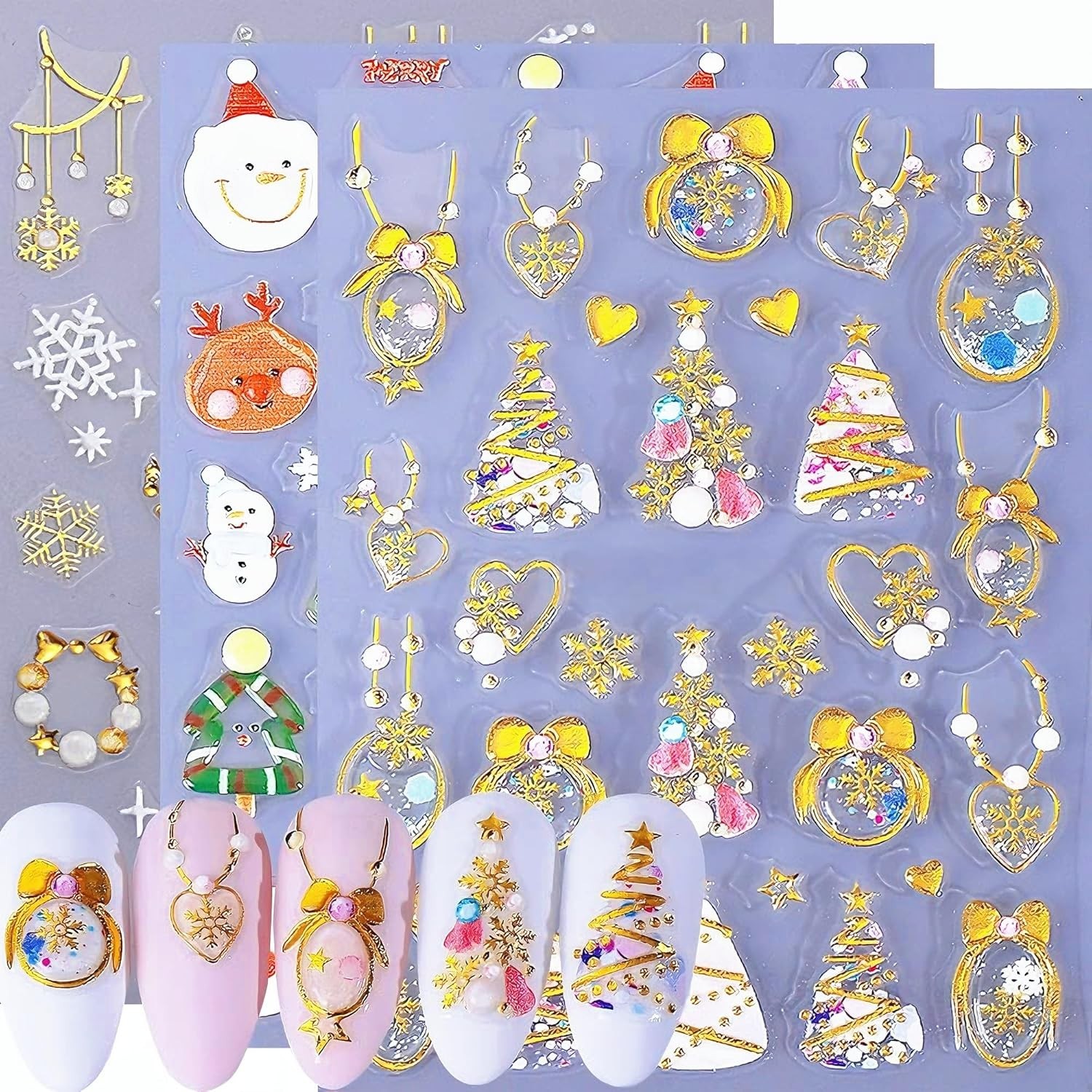 Christmas Nail Stickers, 5D Embossed Gold Snowflake Nail Decals Snowflake Bel…