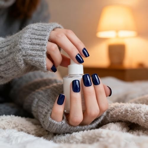 Dark Blue Squoval Nails – Glossy Press on Nails – Solid Color – Short Squoval