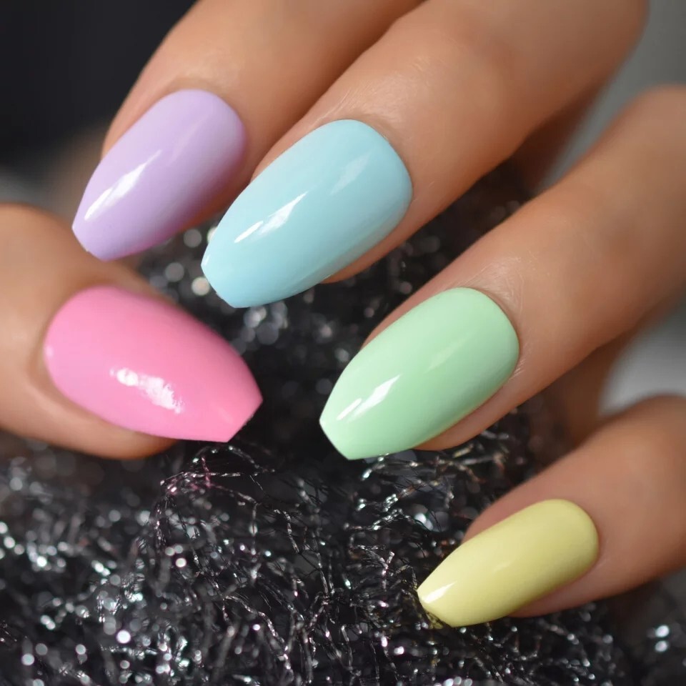24 Easter Candy Press on nails glue on kit kawaii cute Multicolor pink blue yell