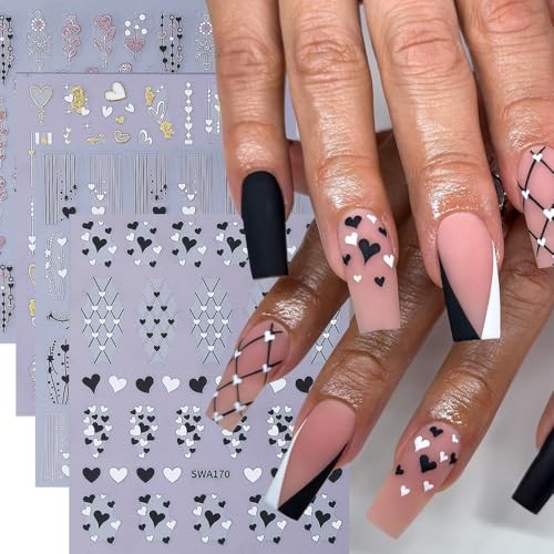 Valentine’s Day Nail Art Stickers Decals 3D Self mini heart french line