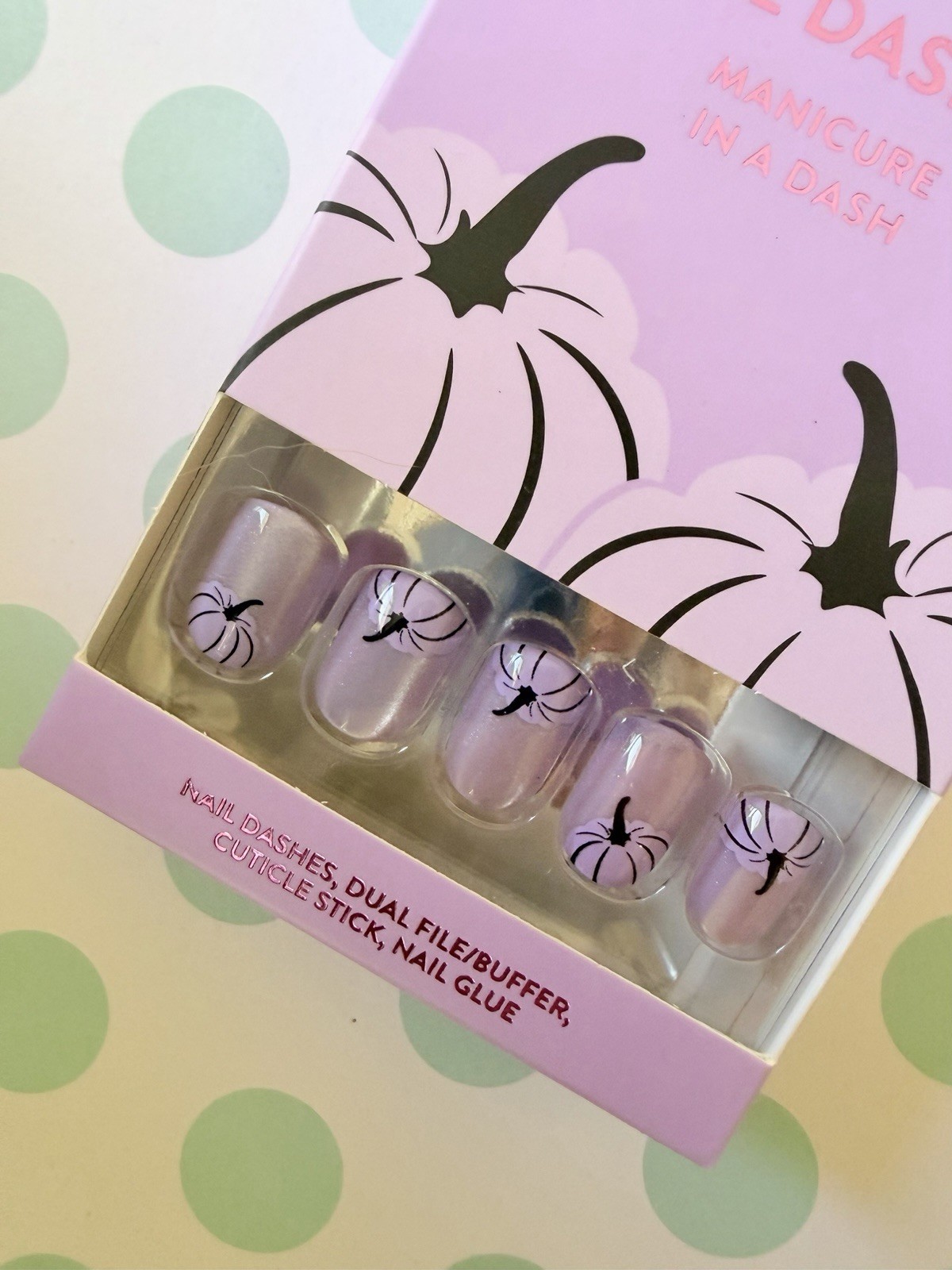 Red Aspen Press On Nails PURPLE PUMPKIN PATCH PIKA Short Square Nail Dashes