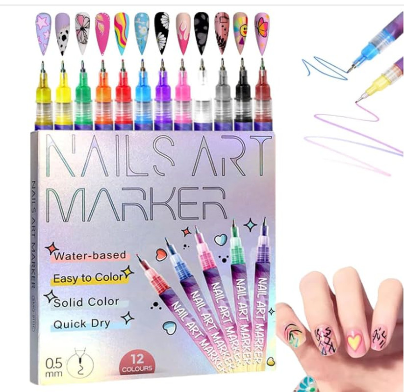 NEW 12 Colors Nail Arts Markers Pens Set, Nail Markers for Nail Arts, Suitable f