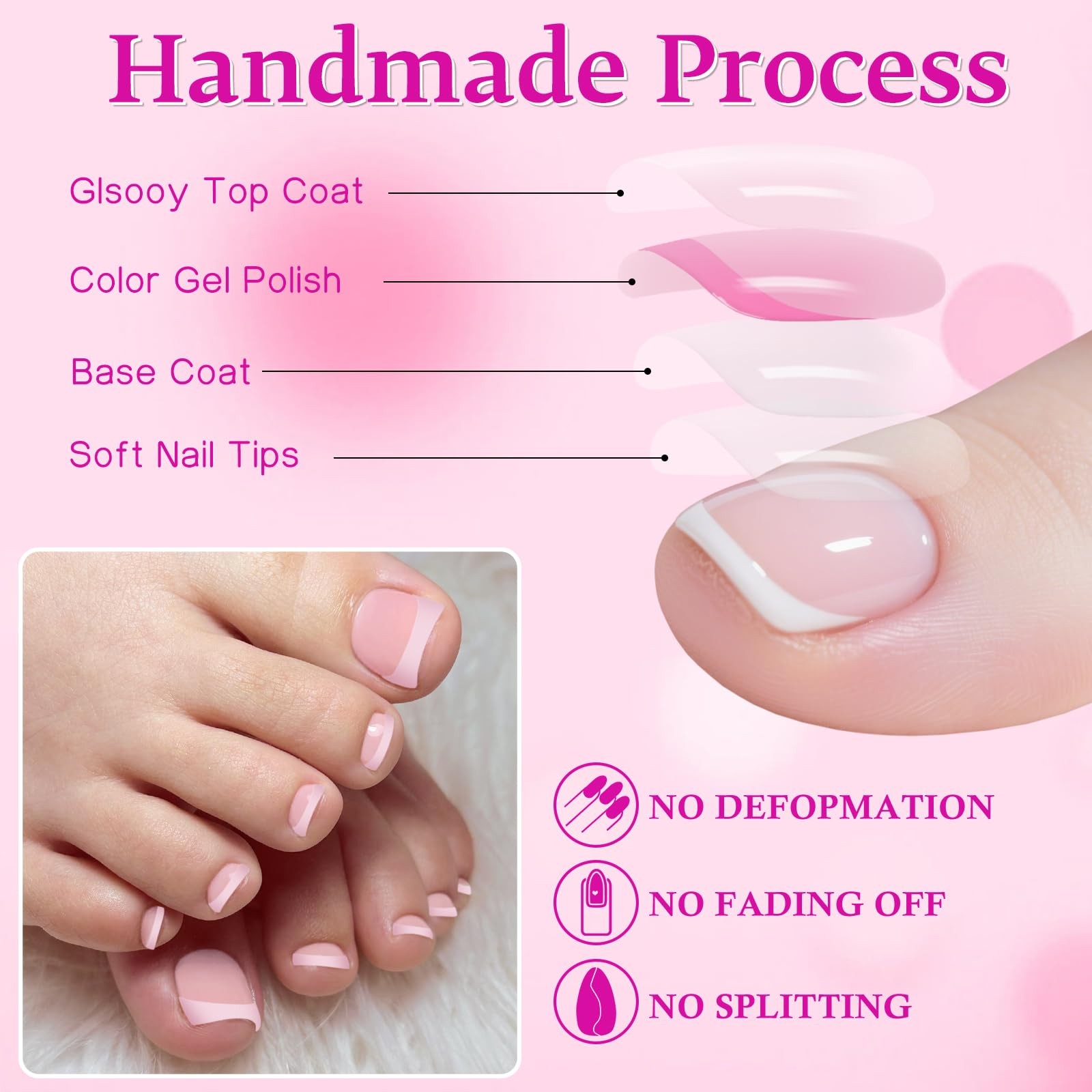 180pc Pink French Tip Press on Toenails Women Glue on Toe Nails, French Fake …