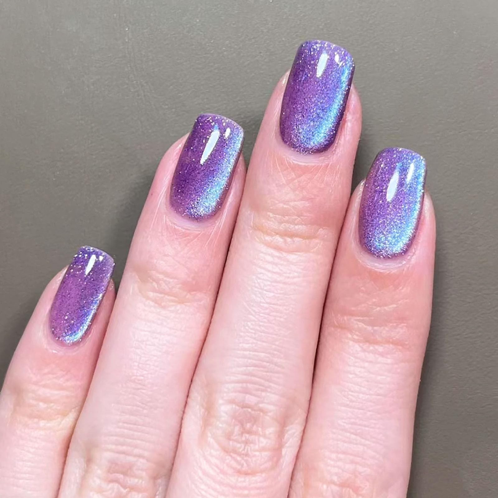 Dark Purple Press on Nails Mediumt Square Fake Nails Cat Eye Acylic Nails Gel…