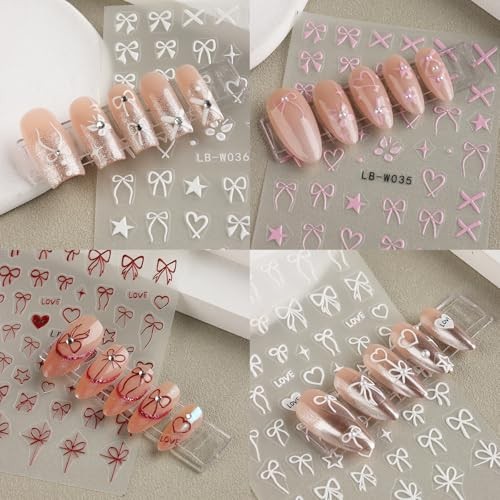8Sheet Valentine’s Day Nail Stickers Pink Red Lover Bow Nail Art Stickers