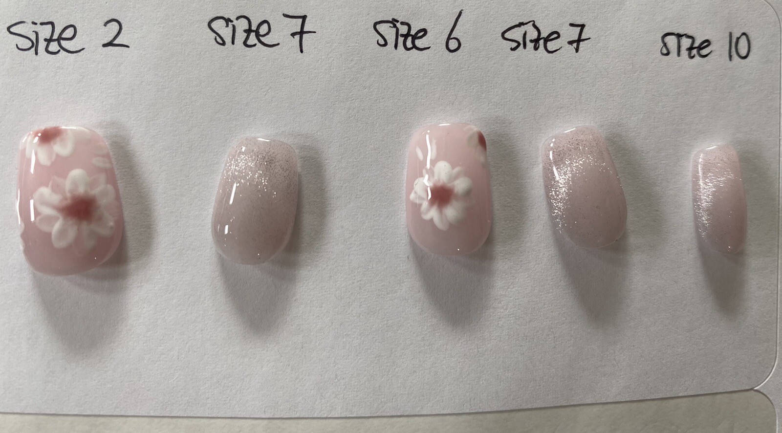Flower In Pink -Custom Gel Press on Nails fake nails Handmade 10 pc set SMALL