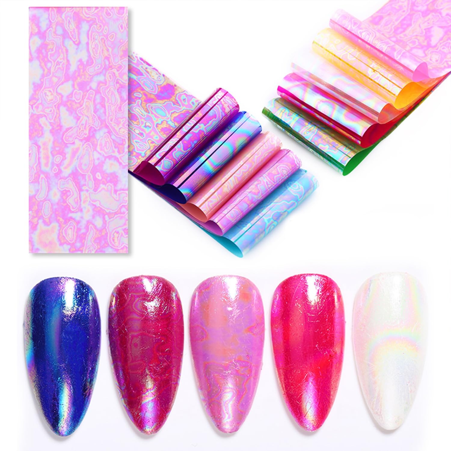JERCLITY 10 Rolls Aurora Iridescence Nail Foil Transfer