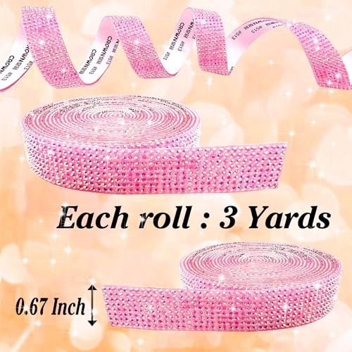 Self Adhesive Rhinestone Ribbon Crystal Strips, 3 Yards Bling Christmas Pink AB