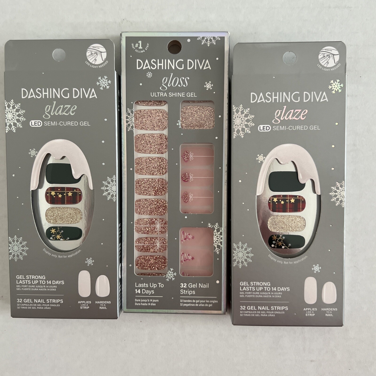 Lot Of 3 Dashing Diva 2 Semi Cured Gel And 1 Ultra Shine Each Box 32 Nails