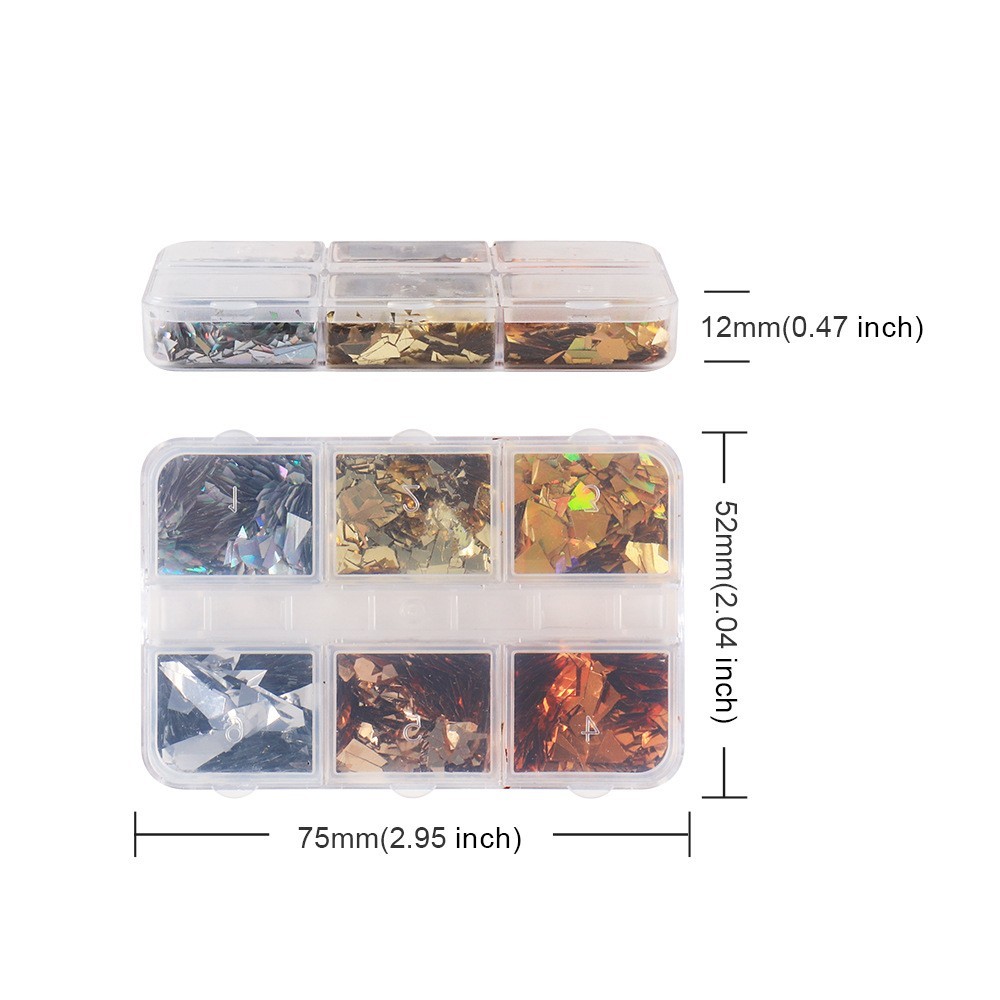 6 Grids Irregular Fragments Nail Glitter Sequins Mixed Colors Flakes Nails Decor
