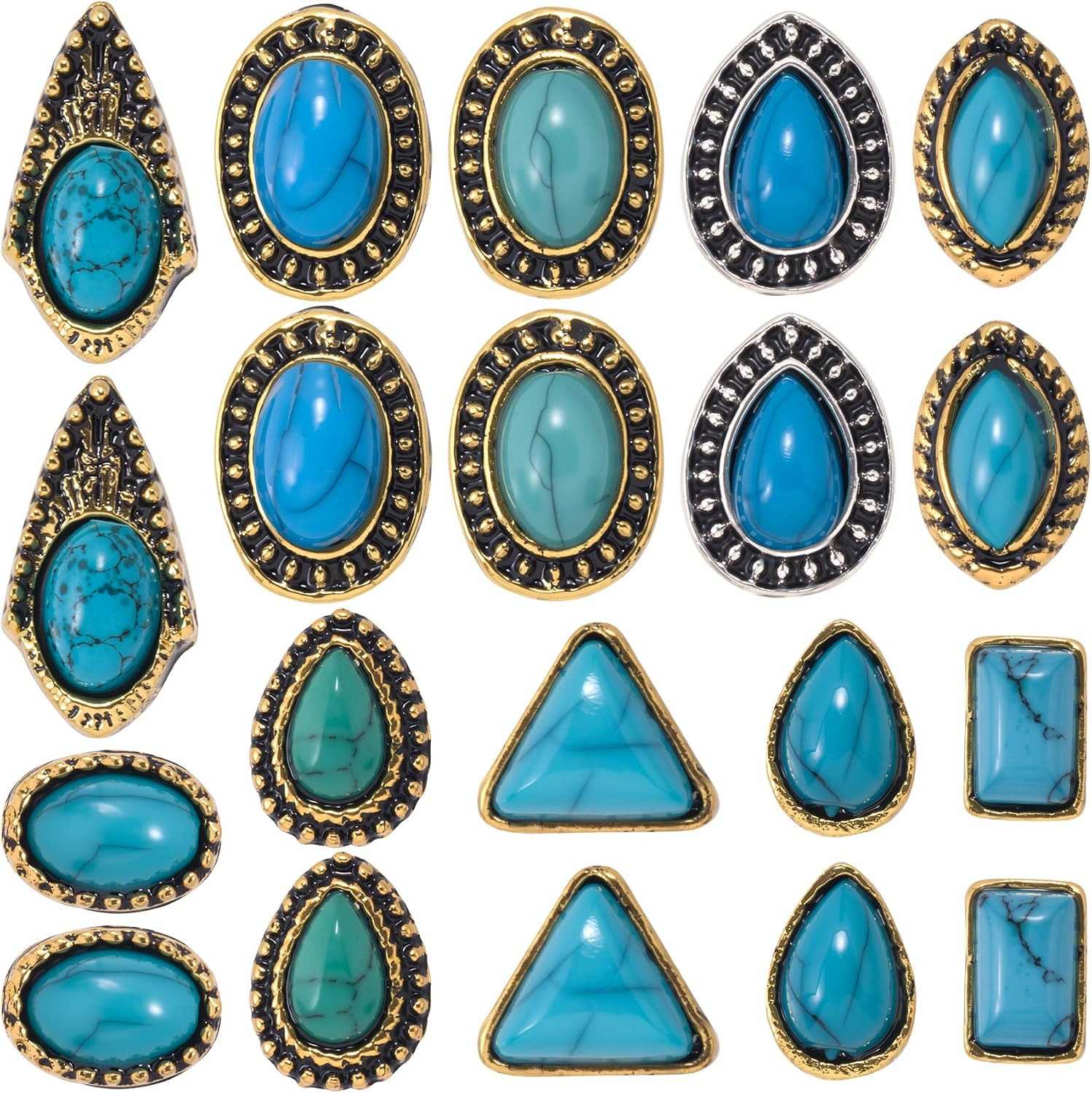 20Pcs Western Nail Charm, 10 Styles Turquoise Nail Art Rhinestones | 3D Vintage