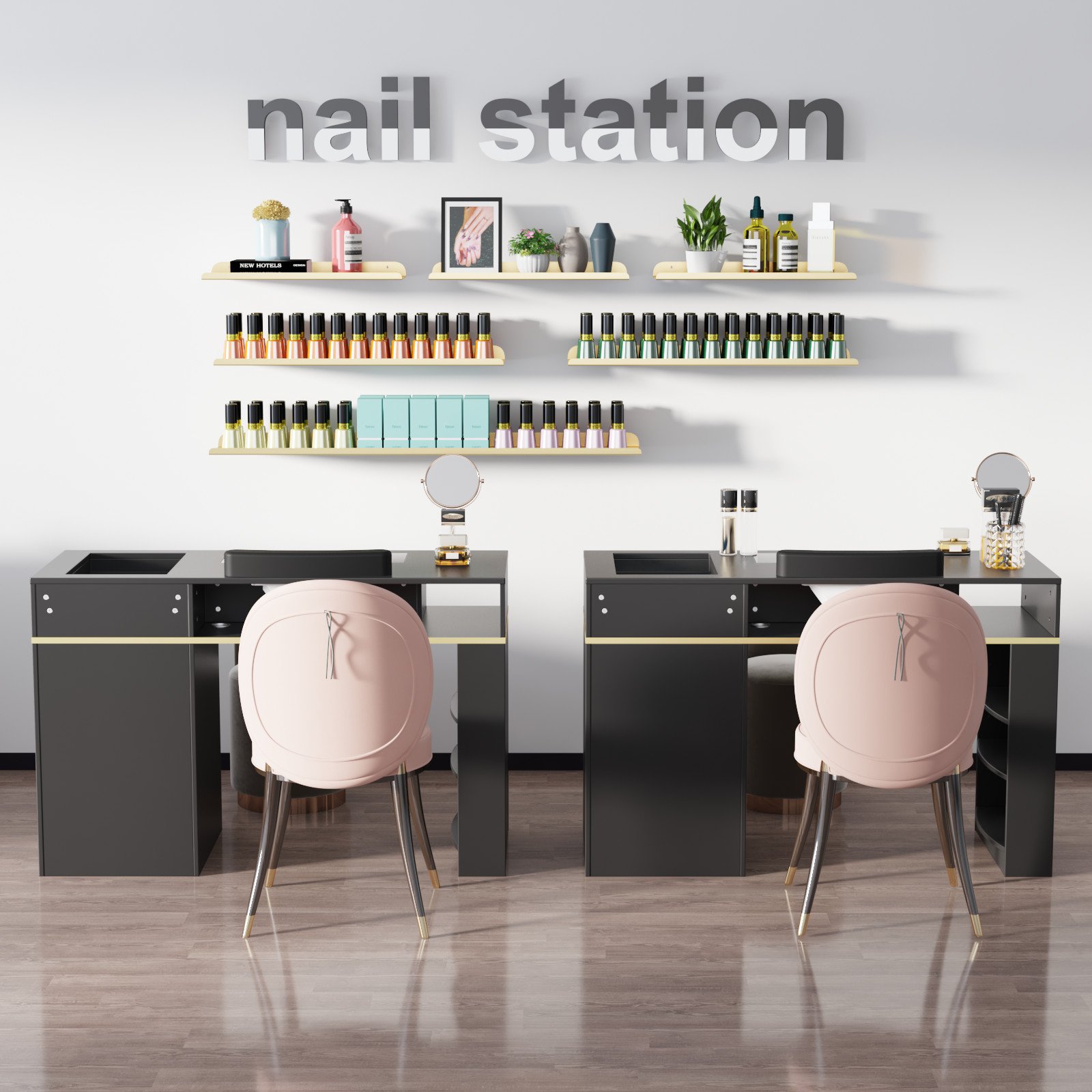 OROFULL Manicure Table, Professional Nail Desk with Storage Drawers, Black