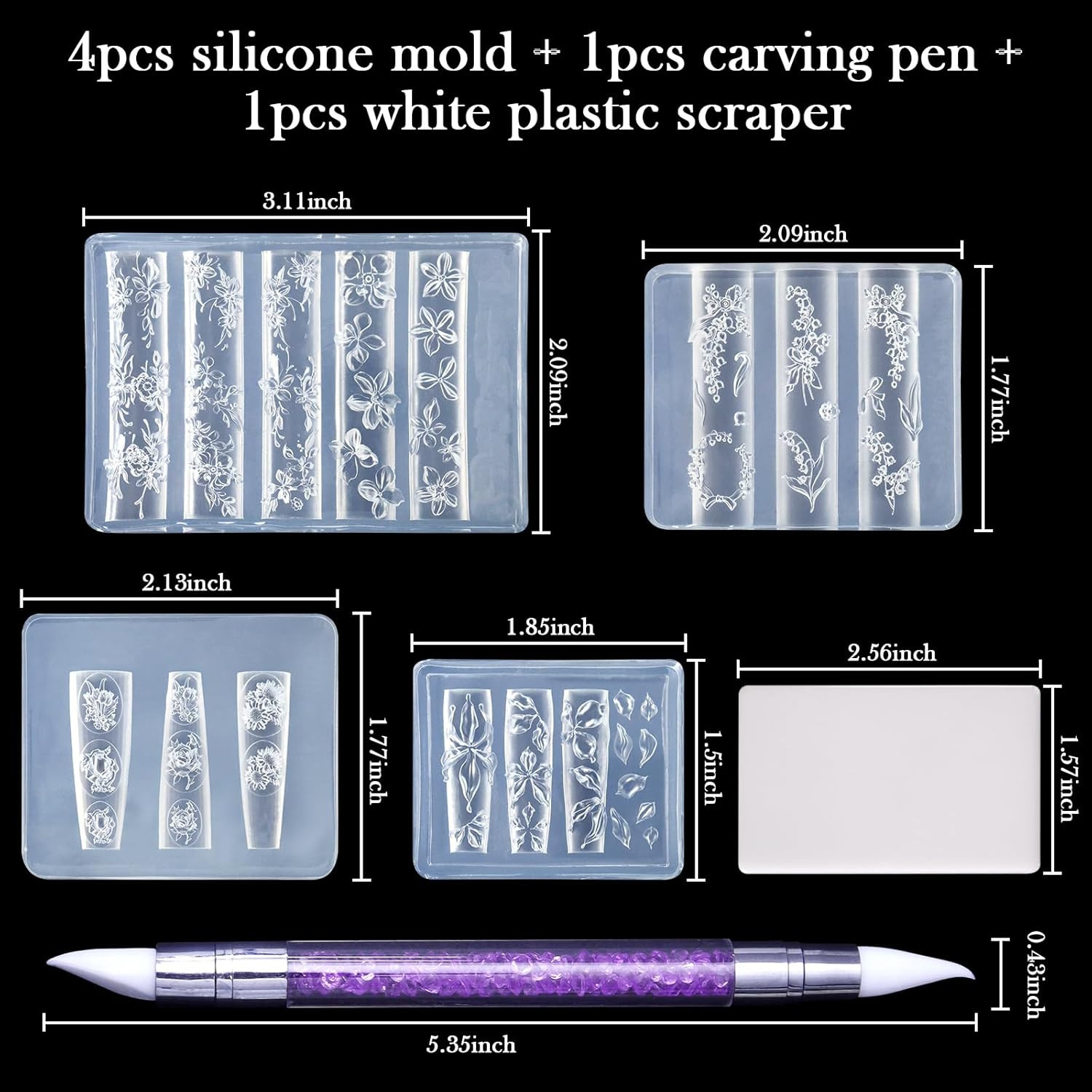 4Pcs Silicone Nail Art Molds, Acrylic 3D Spring Summer Flower Nail Charms Molds