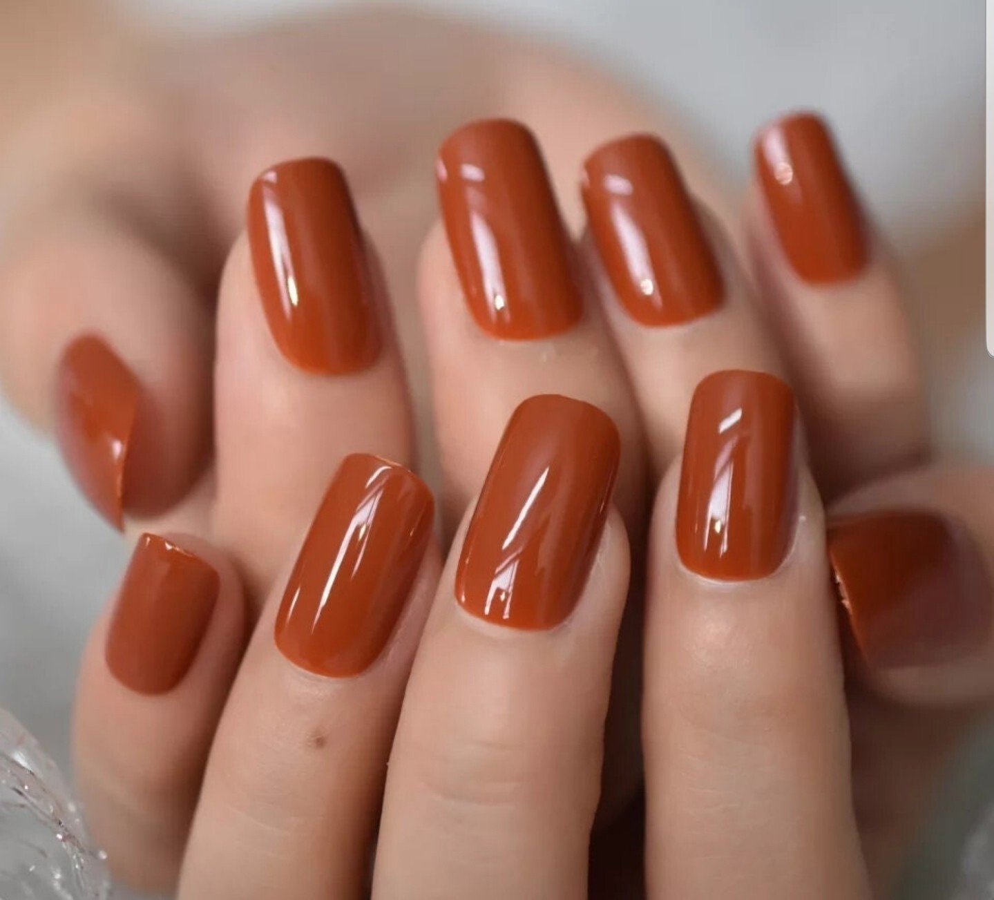24 Autumn Glaze Burnt umber Medium Square press on Nails Glue on glaze orange