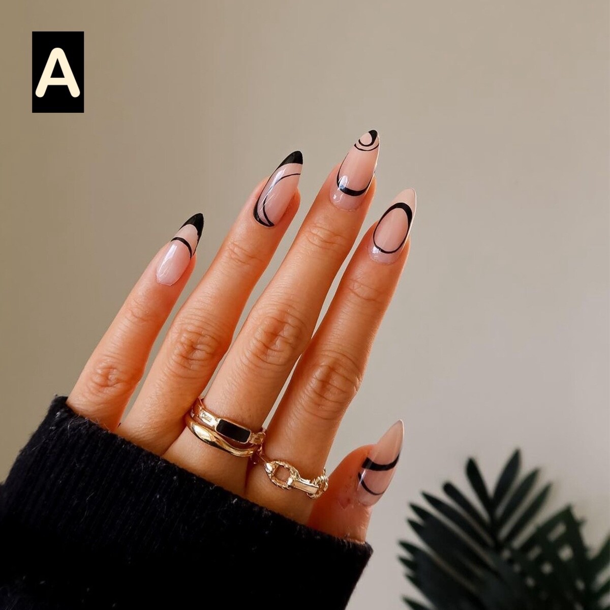 12 Boxes Flower Star French Tip Long Almond Press On Nails (Wholesale)