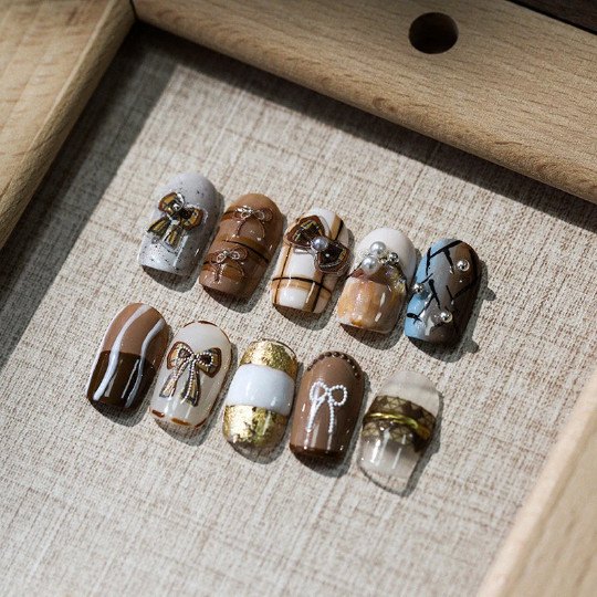 5D Bowknot Nail Decal, Brown Bowknot Nail Decals, Nails Art Stickers, (419)