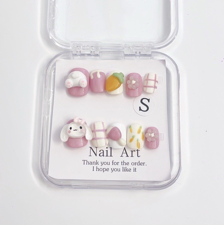 Press on nails cute bunny short (#034) Nail Art Manicure