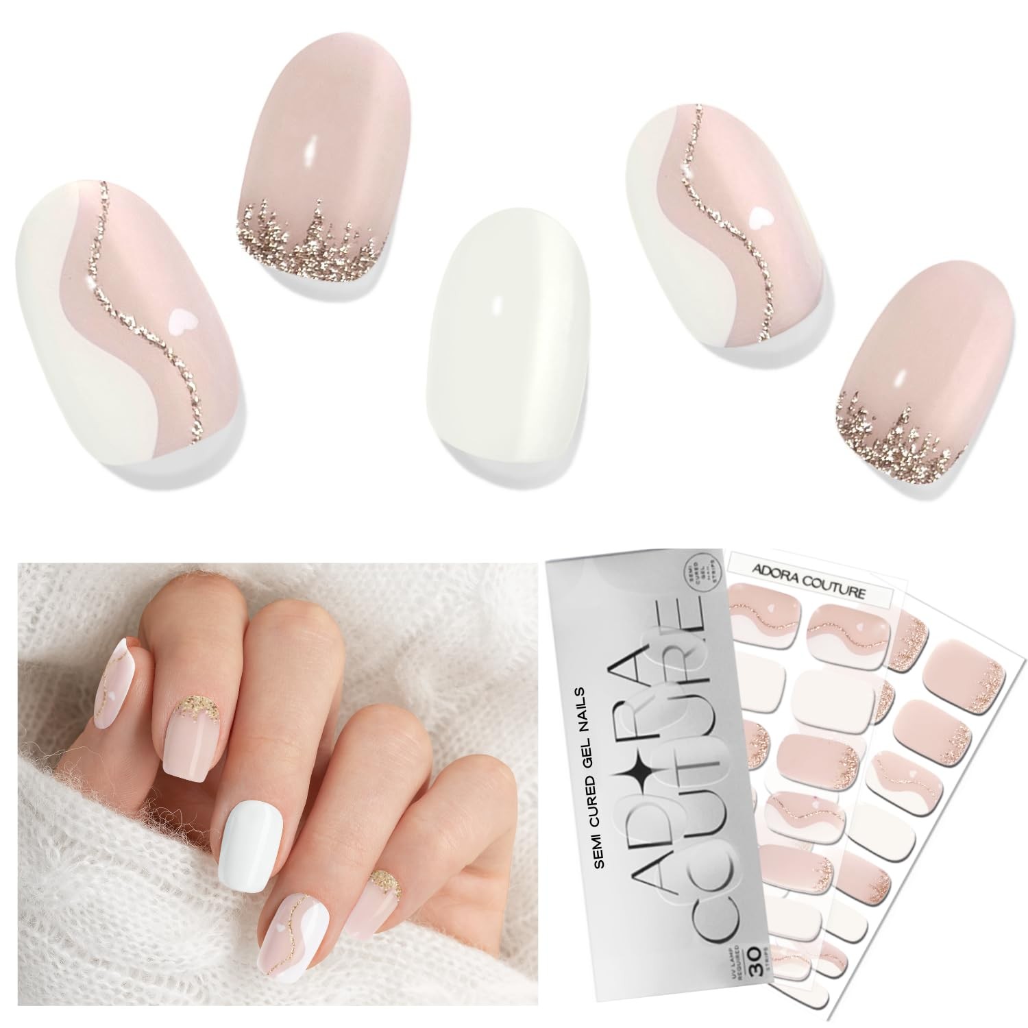 Semi Cured Gel Nail Strips with 30 Pieces – UV Gel Stickers, Manicure Kit, Ea…