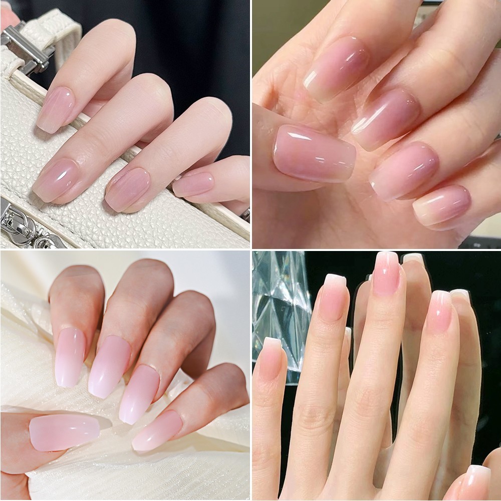 120Pcs Pink Ombre Medium Coffin Press On Nails Glossy Acrylic False Nail Tips