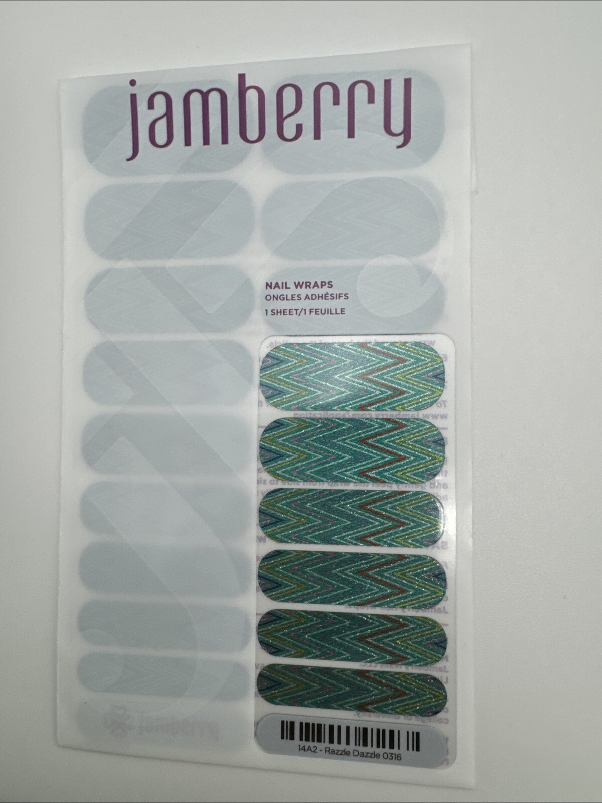 Jamberry Nail Wraps Razzle Dazzle Full Sheet (green sparkle Chevron/glitter)