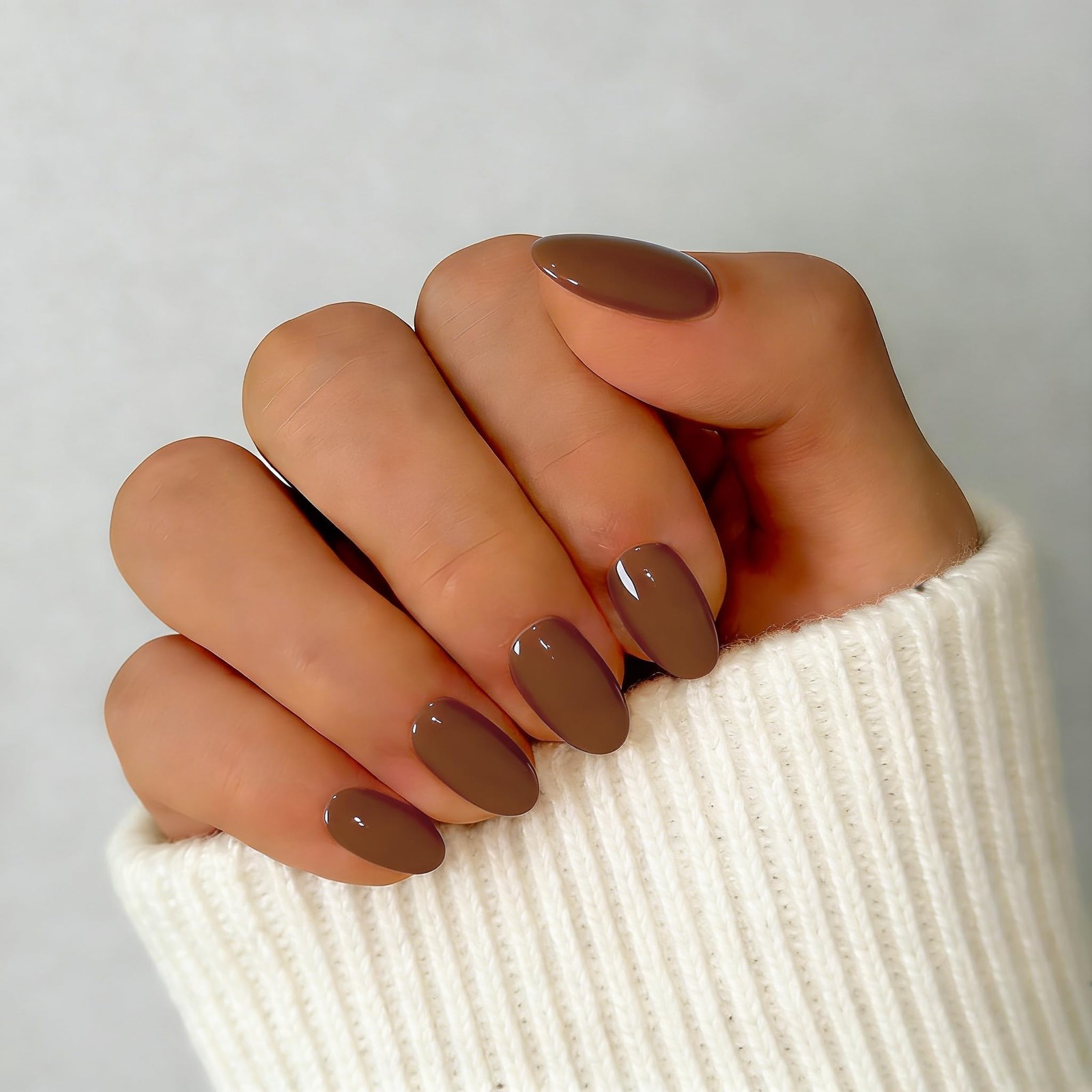 SXVME Soft Gel Press On Nails Short, 32 Pcs 16 32 Pieces(Pack of 1 ), coffee