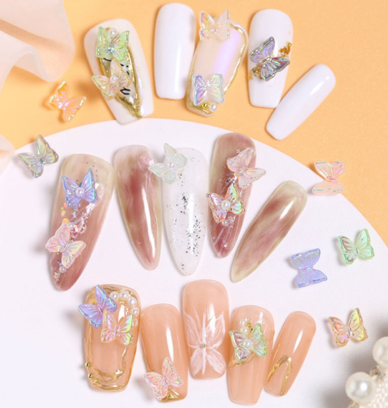 5pcs Aurora Glitter 3D Colorful Butterfly Nail Art DIY Resin Manicure Decor NS31