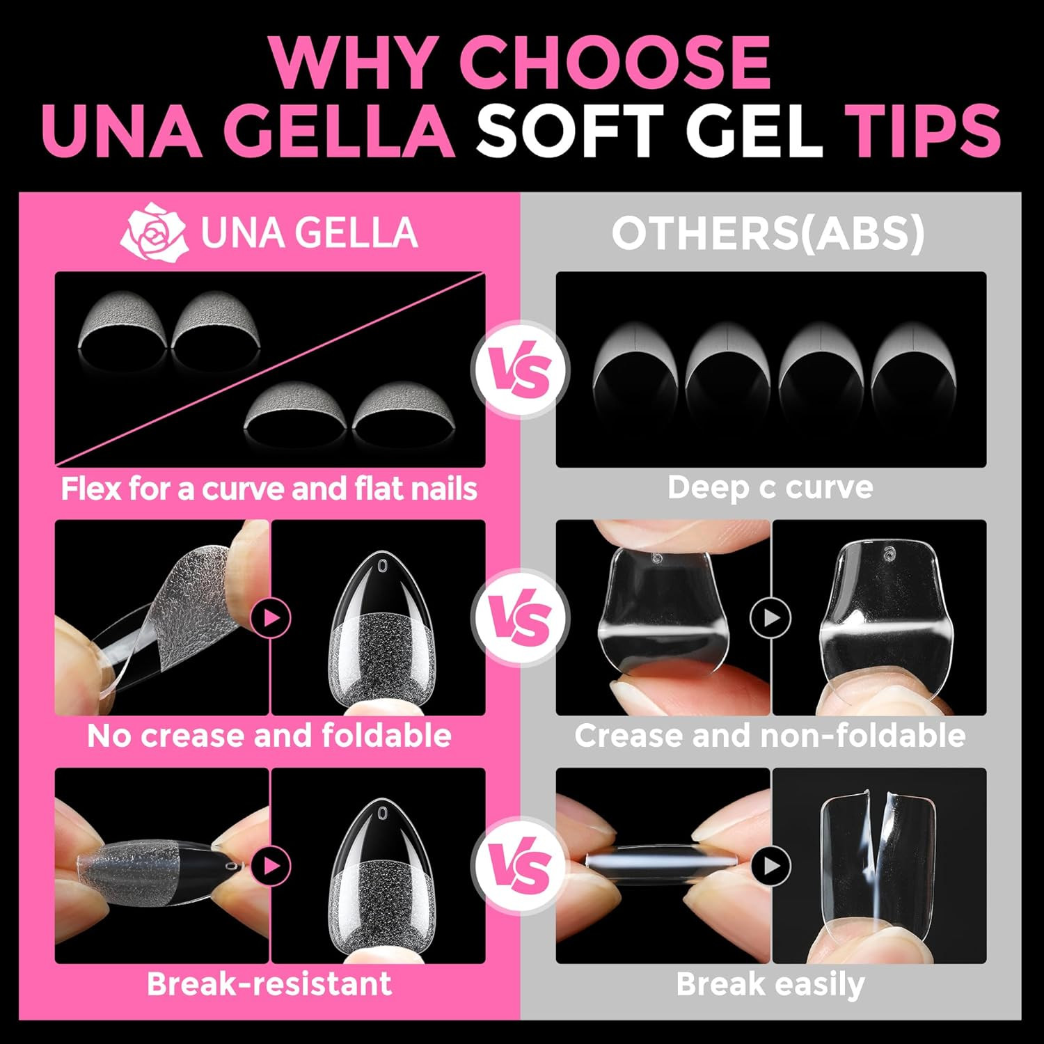 UNA GELLA Short Almond Fake Nails 216Pcs Pre-Shape Gel Acrylic Nail Tips for Ful