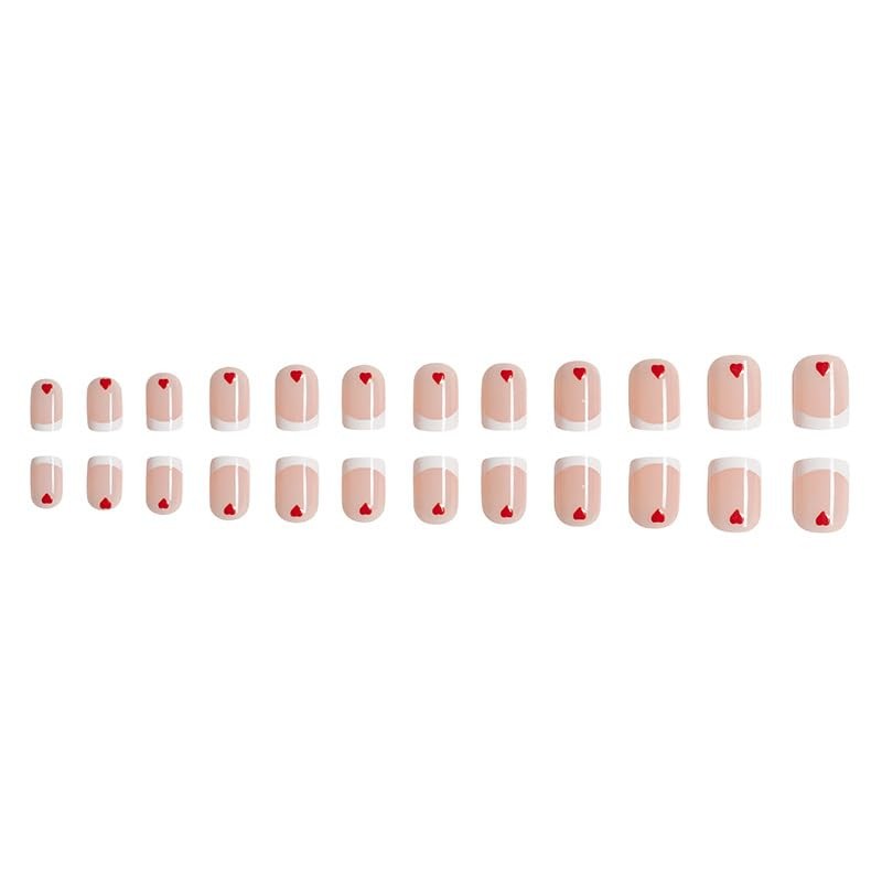 Valentines Press on Nails French Tip Fake Nails Square Short False Nails with…