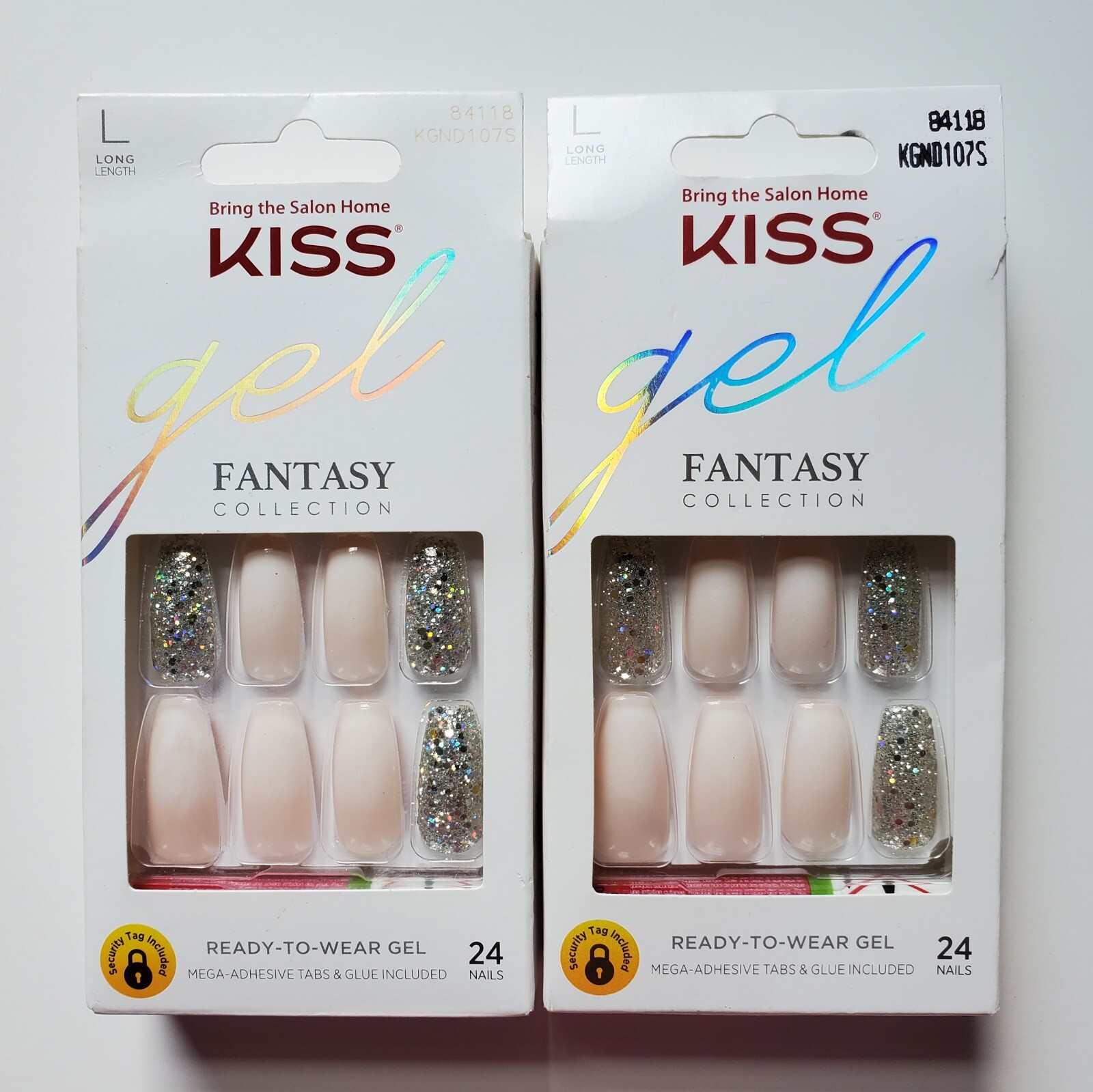 KISS Nails Gel Fantasy Glue On or Press On Nails Long Length Coffin Shape 84118