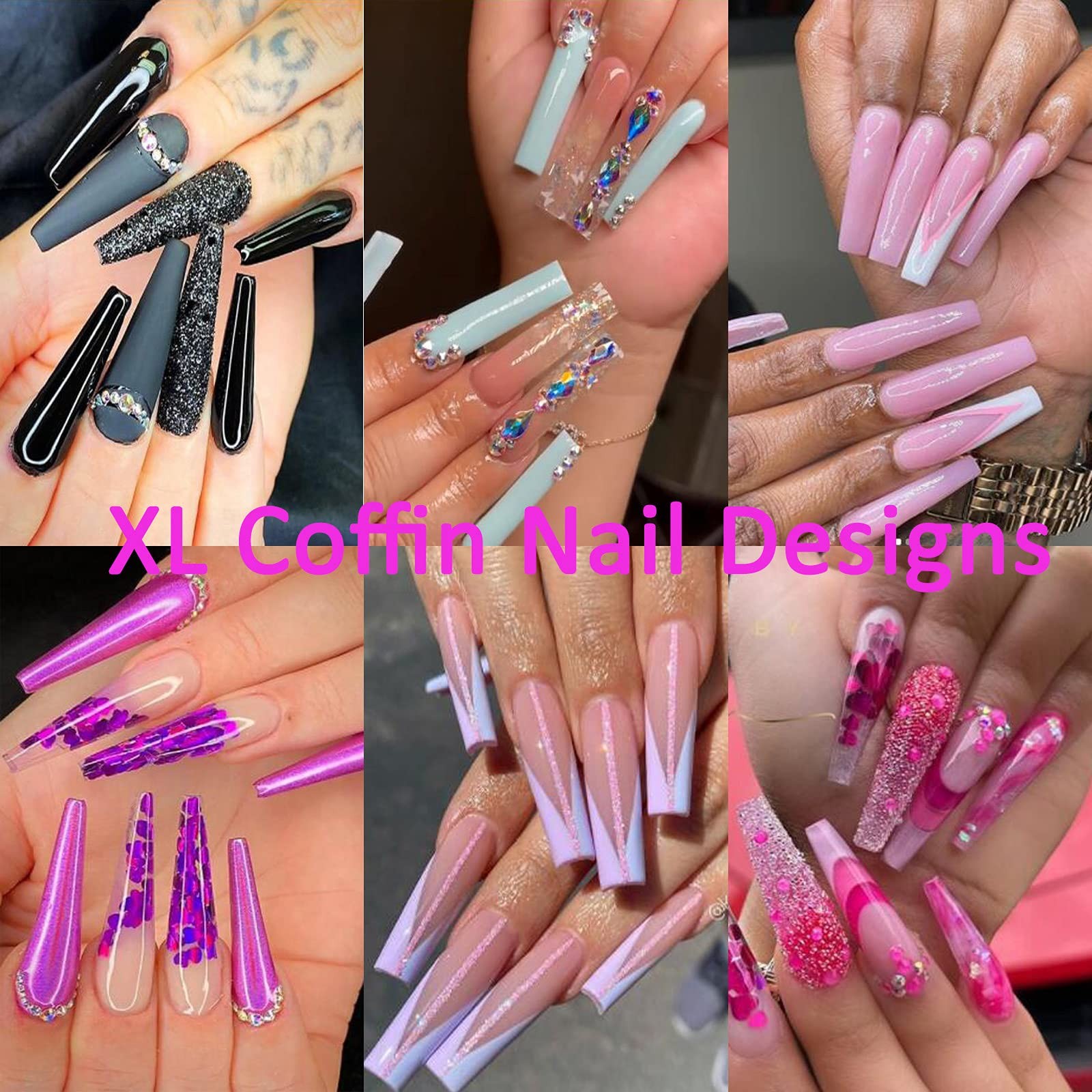 240pc Extra Long French Coffin Nail Tips, Soft Gel Coffin Fake Nails, XL Gel …
