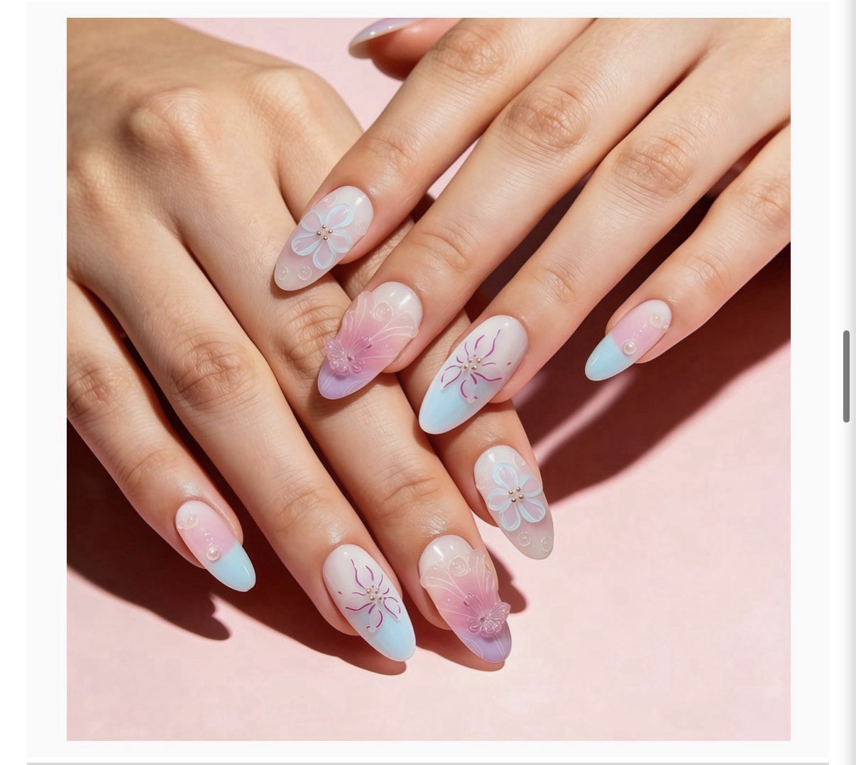 YWCYSP Acrylic Press-On Nails 3D Butterfly Flower Pink/Purple/Blue/White HCDH
