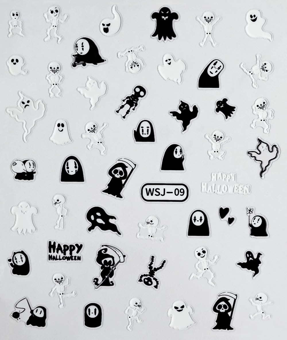 6 Sheets Halloween Nail Stickers for Nail Art – Ghost Nail Art Stickers 3D Se…