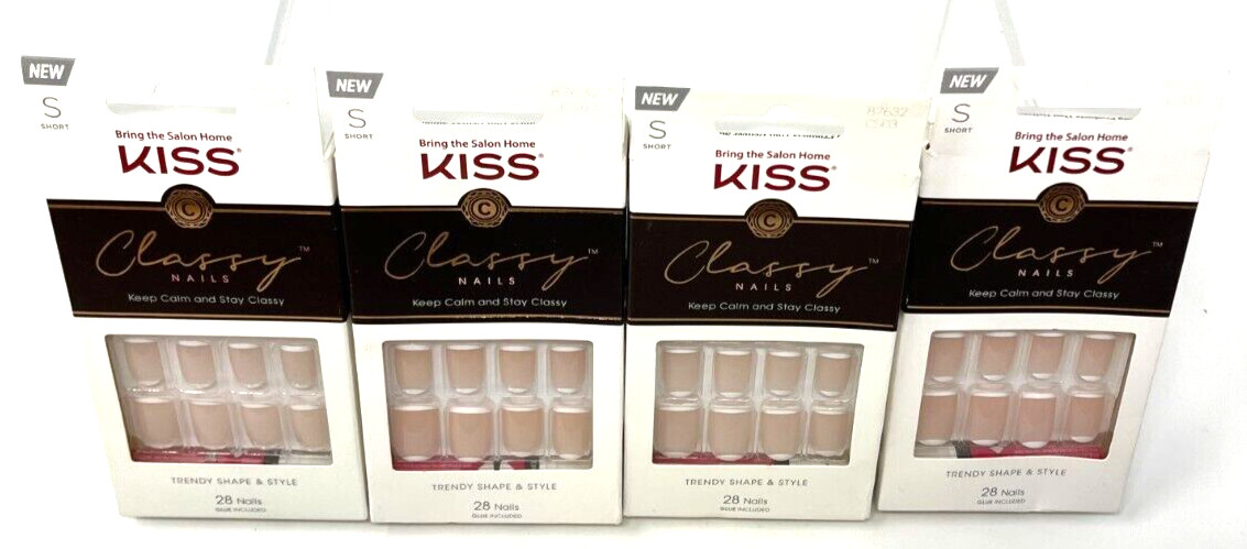 (4) Kiss Classy Nails New In Packaging 28 Nails Each Short 87632 CS03