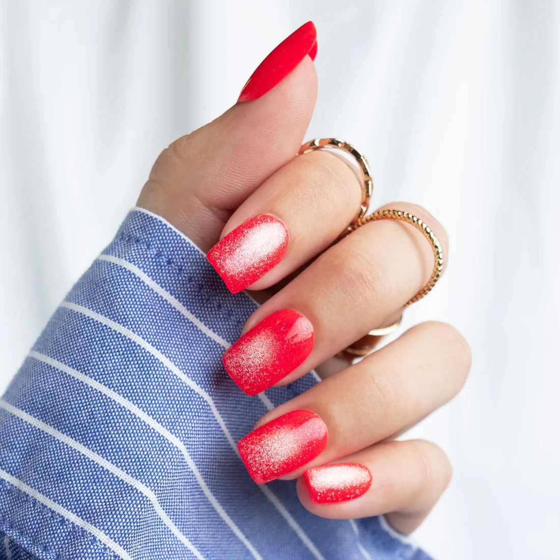 Red Aspen Press On Nails-Dazzling Daja-Short Squoval Acrylic Red
