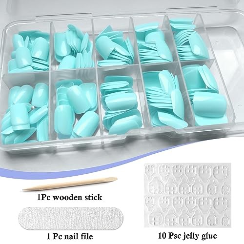 240pc Glossy Nails – Square Round – Mint Blue – Square Press on Nails
