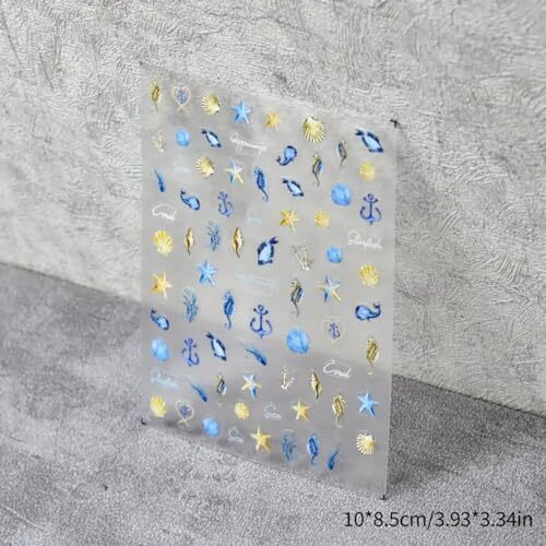 5D Embossed Seashell Starfish Nail Art Stickers Self Adhesive Marine Life Nail