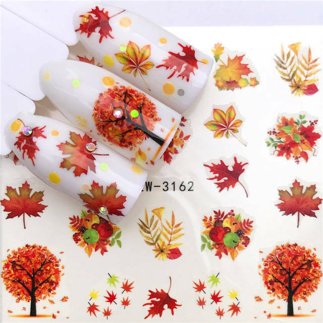 Nail Art Water Transfer Sticker Multi Color Maple Leaves Fall Decals Manicure