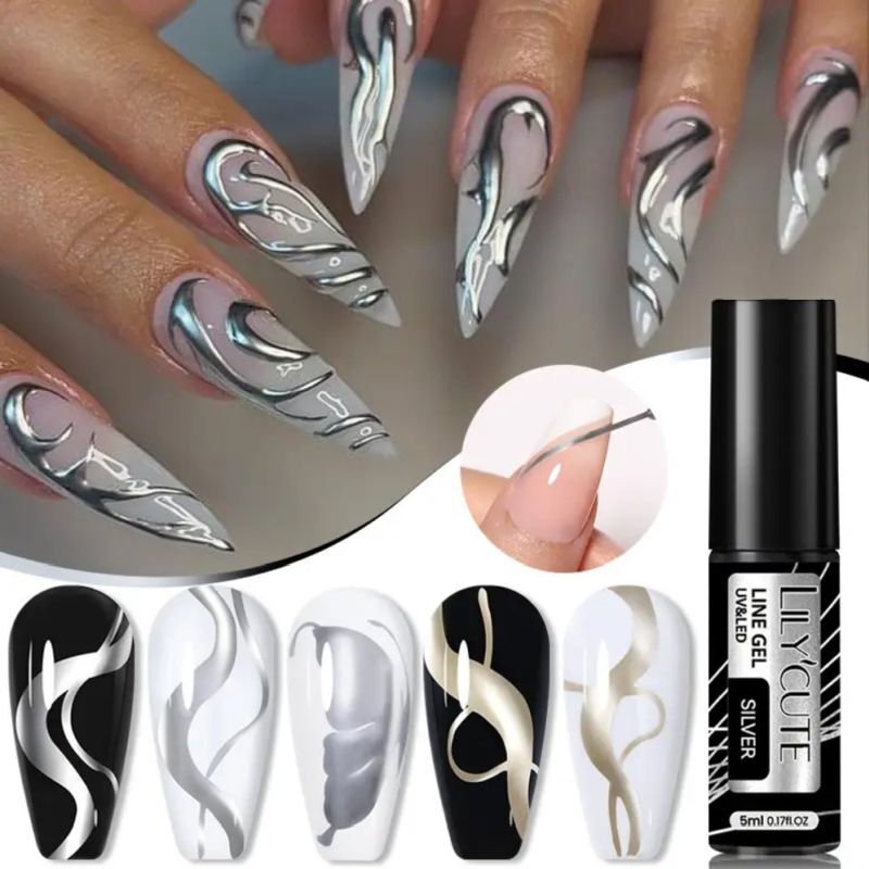LILYCUTE Metallic Liner Nail Gel Polish Solid Colours Glitter Art Pen Painting
