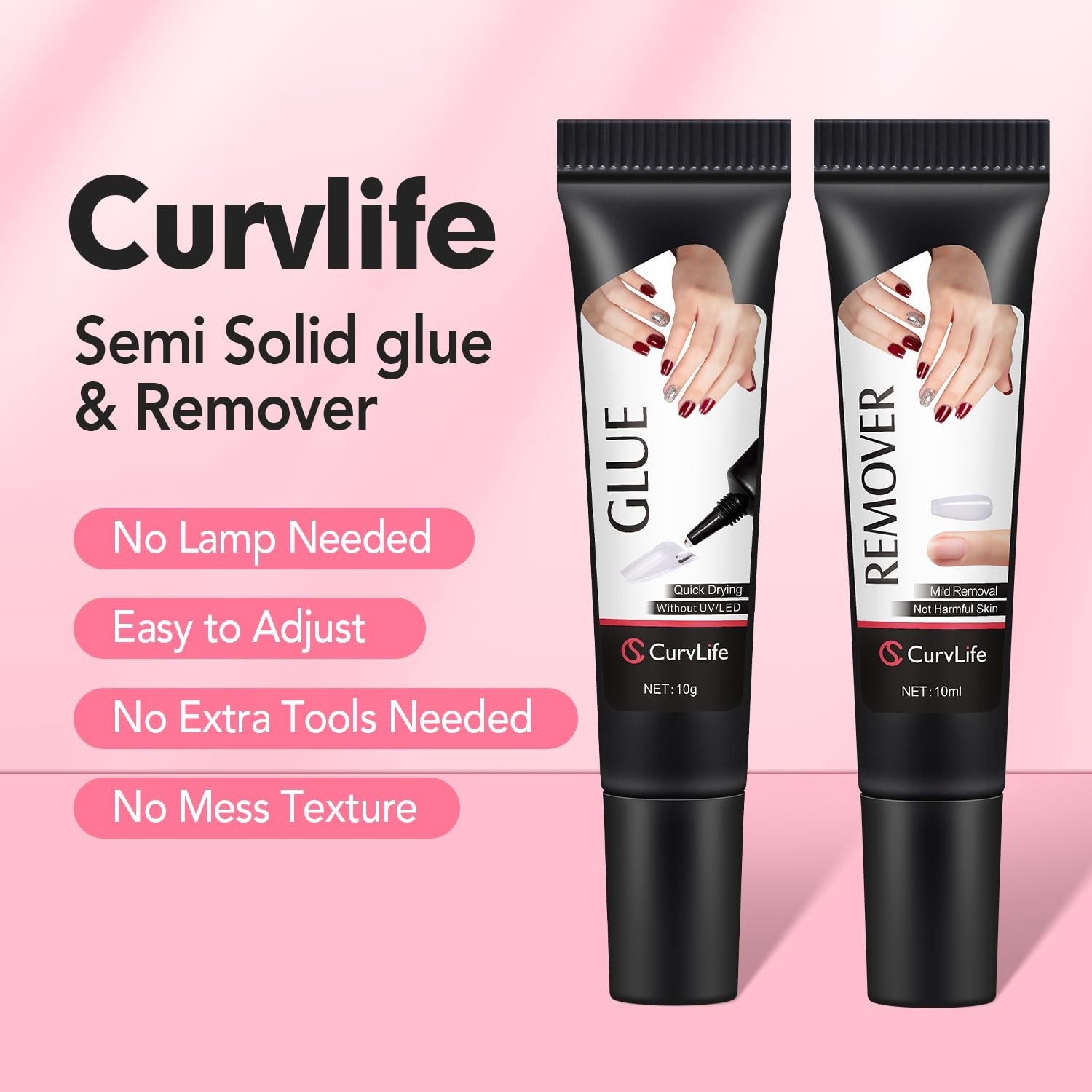 Curvlife Newly Upgraded Quick Drying 10G Semi Solid Nail Glue with 10Ml Remover