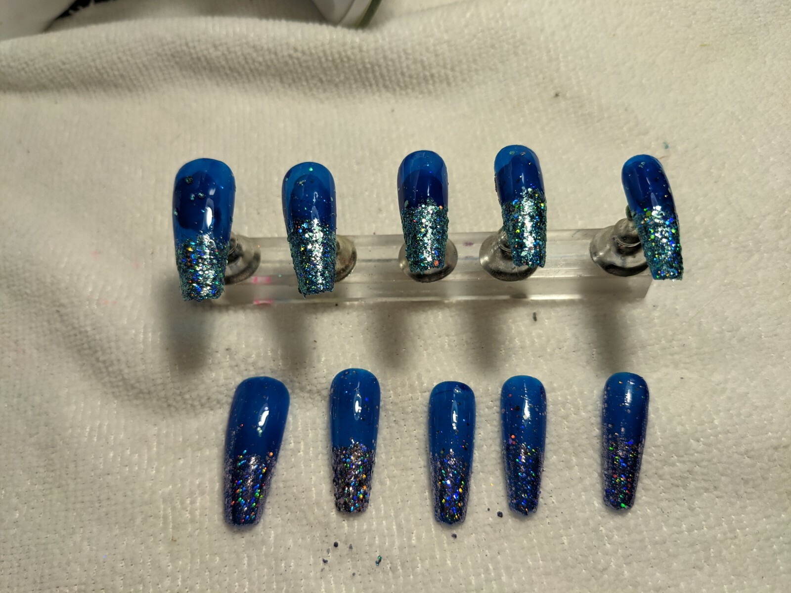 homemade press on nails Blue Holographic Glitter Silver And Teal
