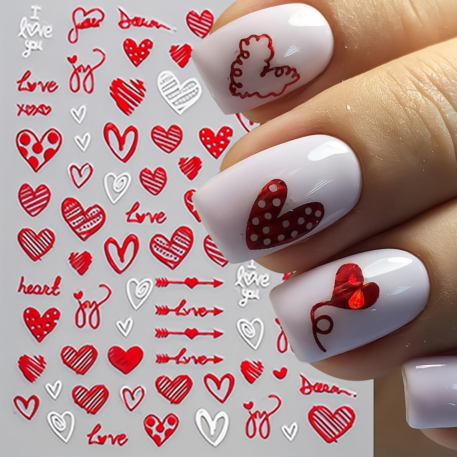 Valentine’s Day Heart Nail Art Decals Self-Adhesive DIY Manicure Decorations