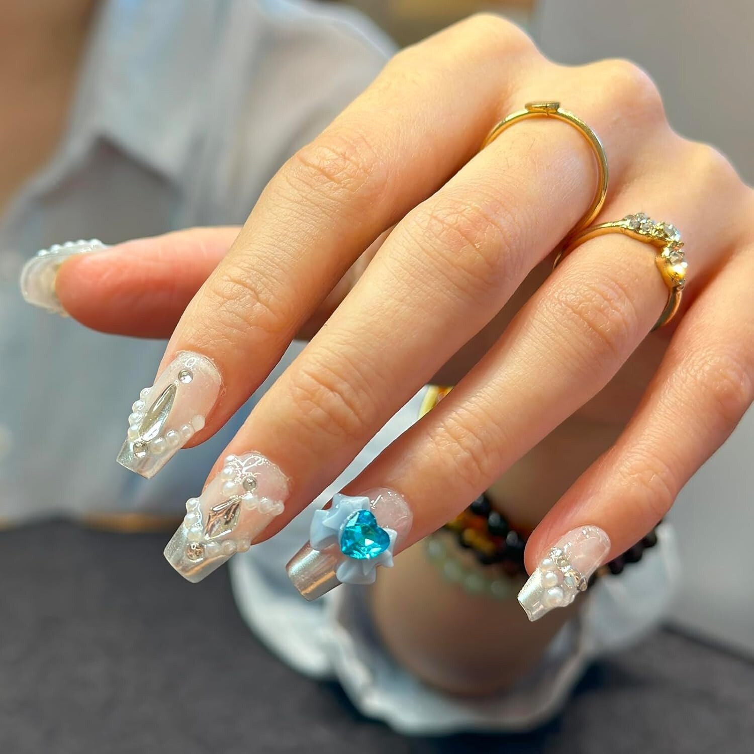 10 Piece 3D Reusable Handmade Press On Nails Celestial Awaking