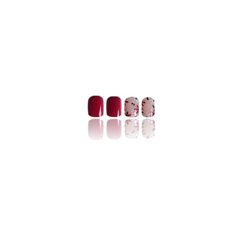 Red Press on Nails Short Square 1 Fl Oz (Pack of 1) Square white Flower-red