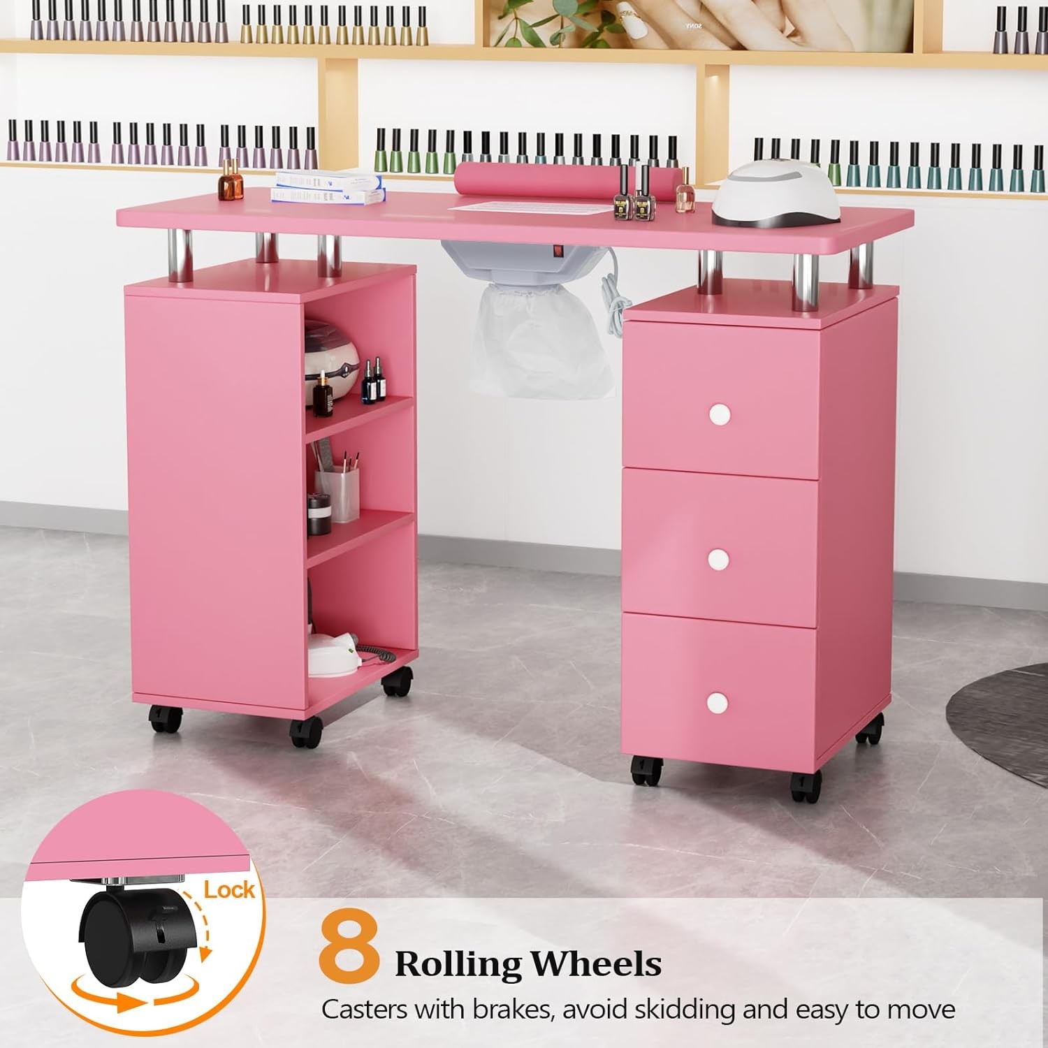 Manicure Table Nail Desk Beauty Salon Dust Collector+Wrist Pad+Storage Drawers