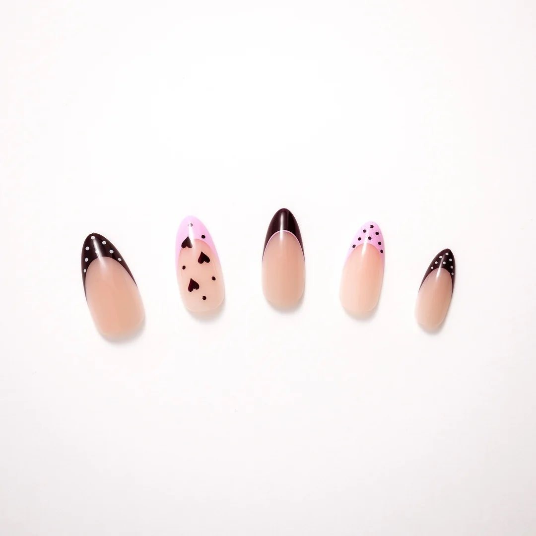 Nail Reformation Press On Nails Chocolate Kiss Heart Polka Dot Almond 30ct Kit