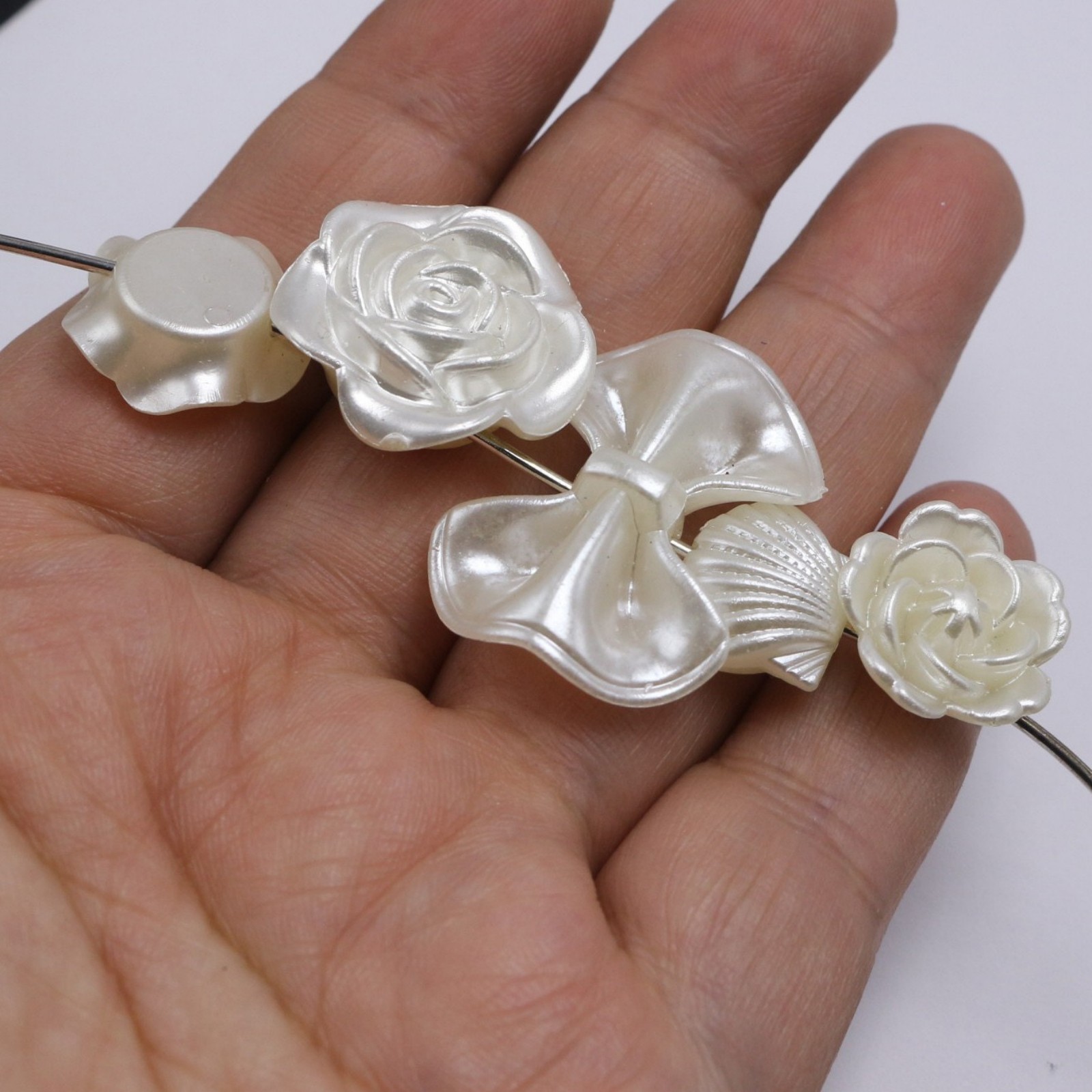 50pcs Mixed Baroque Pearl Beads Cabochons Flatback Flower Bows Leaves Cute Kawai