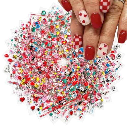 30 Sheets Valentine’s Day Nail Stickers 3D Embossed Red Love Heart Nail Style-3