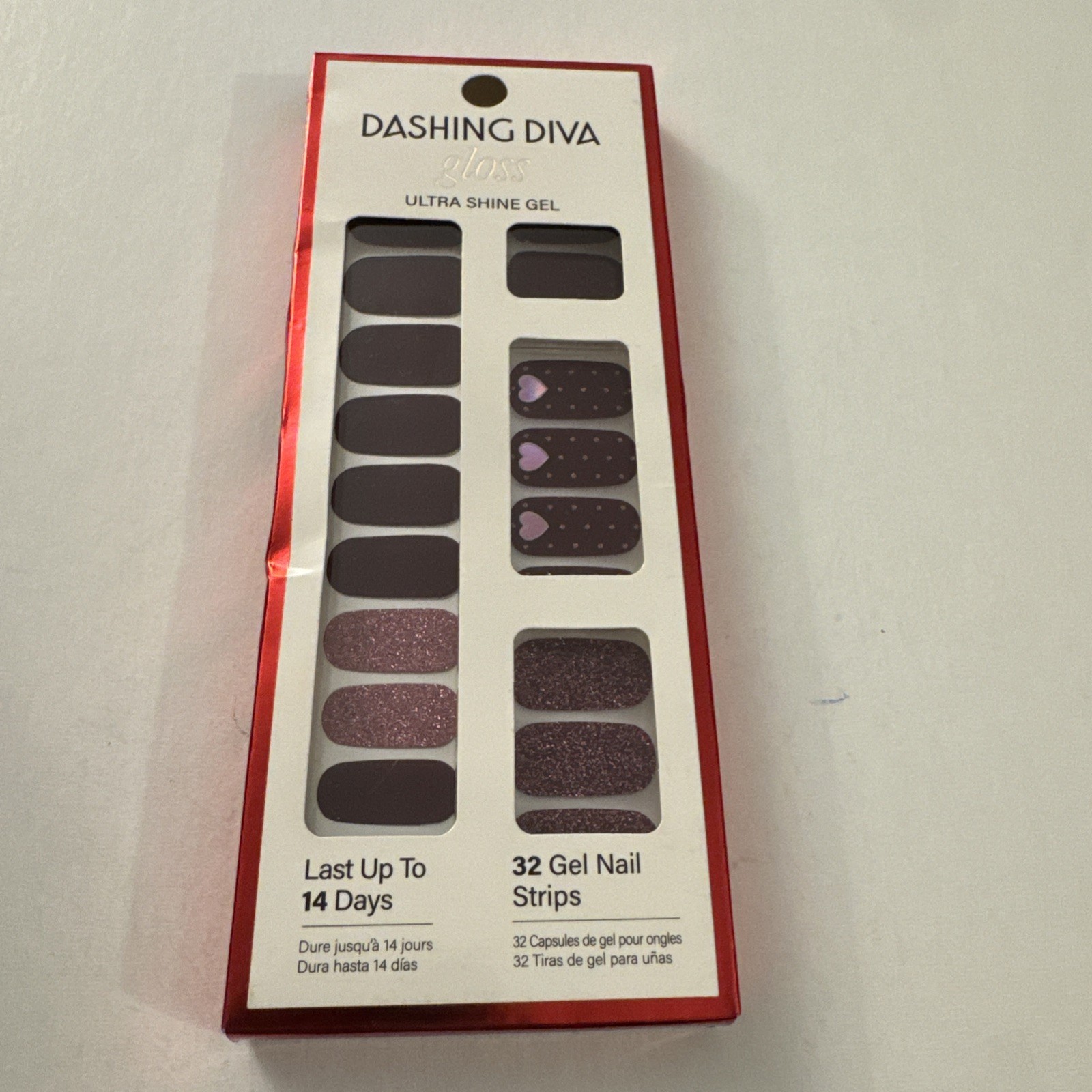 Dashing Diva Gloss Ultra Shine Gel Nail Strips Pink Hearts Brown New B54