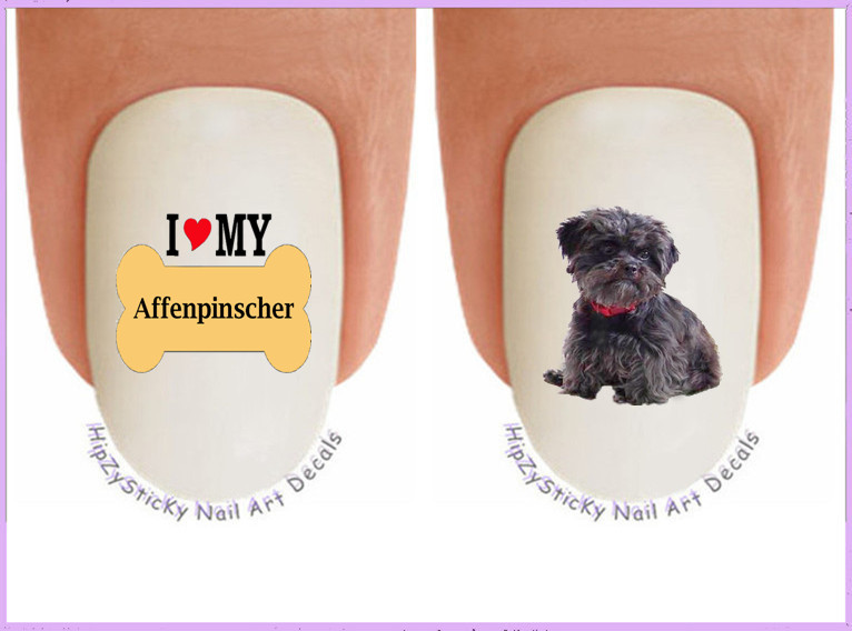 Nail Art 101A DOG BREED Affenpinscher Love Bone WaterSlide Nail Decal Transfers